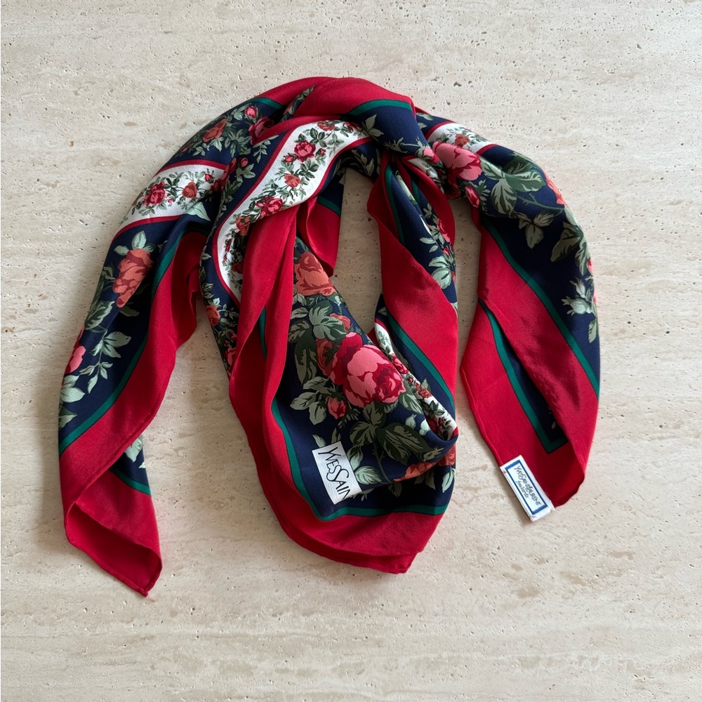 Yves Saint Laurent Floral Silk Square ScarfπΉ - Picture 3 of 10